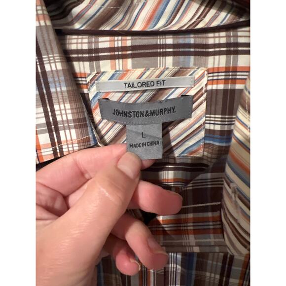 Johnston and Murphy, Brown Plaid Tailored Fit, Size L, NB22 - Picture 3 of 6